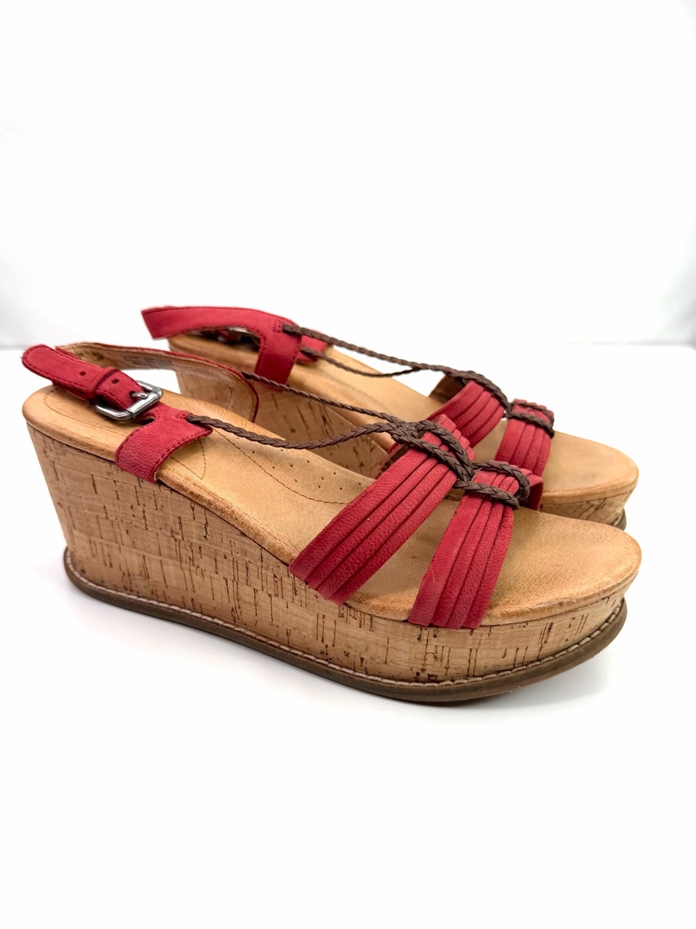 Naya Nalisha Red Brown Wedge Cork Sole Sandal Platform
